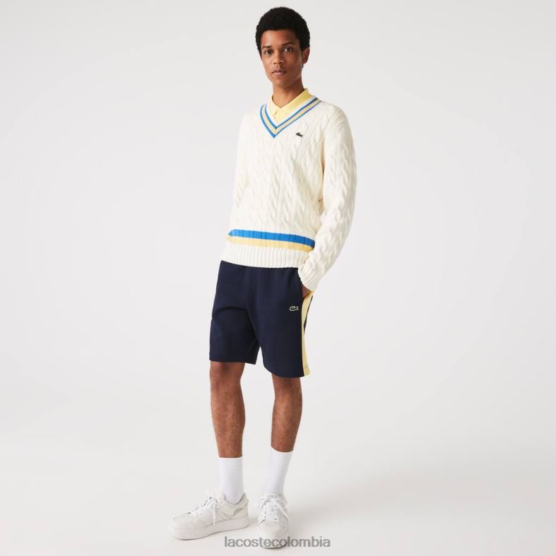 shorts de polar cepillado con bloques de color azul marino/amarillo Lacoste ropa hombres 80XZX1516
