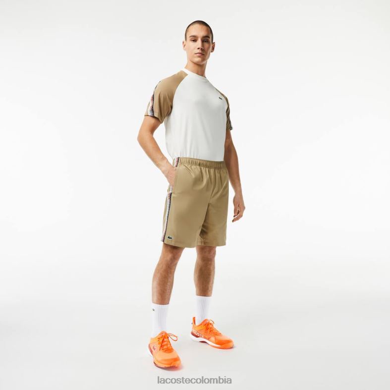 shorts de tenis de poliéster reciclado beige Lacoste ropa hombres 80XZX16