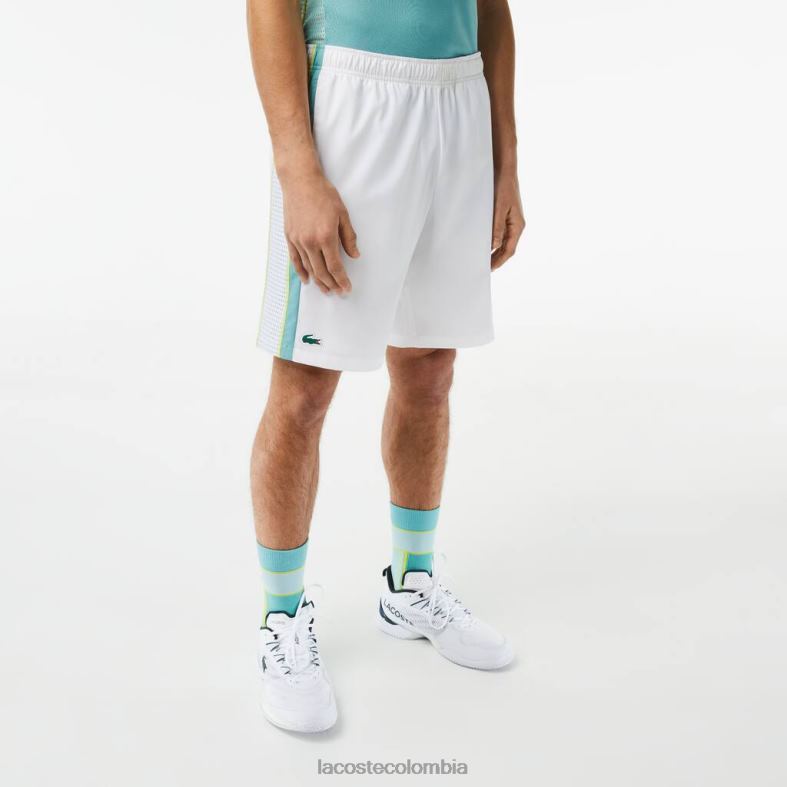 shorts de tenis de poliéster reciclado blanco/verde/amarillo Lacoste ropa hombres 80XZX427