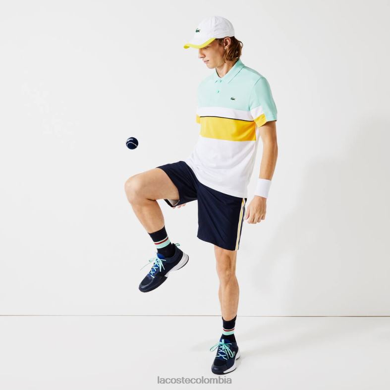 shorts deportivos ligeros con bandas en contraste azul marino/amarillo/blanco Lacoste ropa hombres 80XZX1363