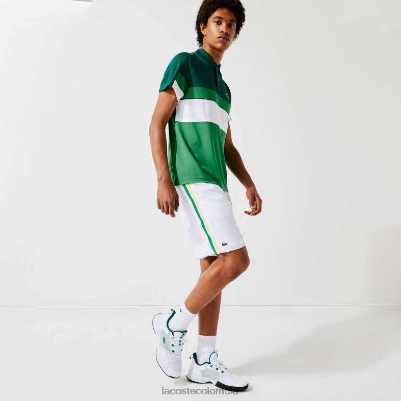 shorts deportivos ligeros con bandas en contraste blanco/verde/amarillo Lacoste ropa hombres 80XZX1364