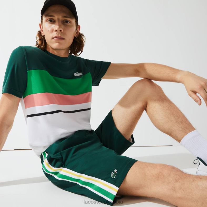 shorts deportivos ligeros con bandas en contraste verde/amarillo/blanco Lacoste ropa hombres 80XZX1362