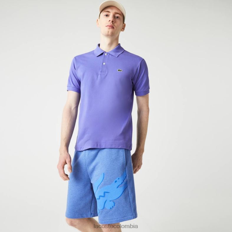 shorts extragrandes de felpa de algodón orgánico con estampado de cocodrilo lomo azul Lacoste ropa hombres 80XZX1419