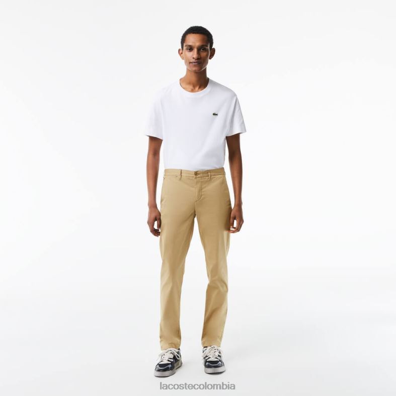 pantalones chinos de corte slim de algodón elástico beige Lacoste ropa hombres 80XZX499