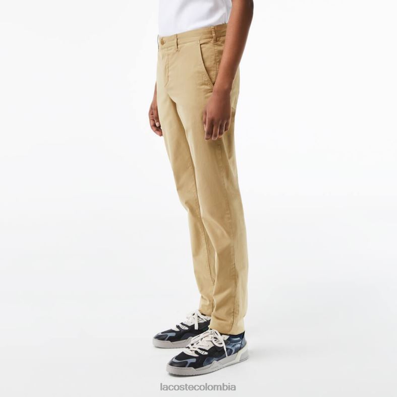 pantalones chinos de corte slim de algodón elástico beige Lacoste ropa hombres 80XZX499