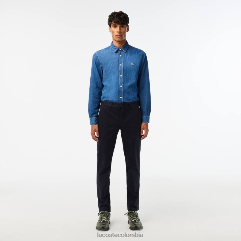 Nuevos pantalones clásicos de algodón elástico de corte slim. Azul marino Lacoste ropa hombres 80XZX478