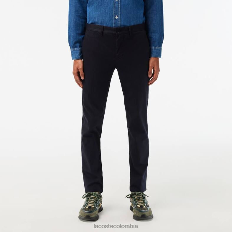 Nuevos pantalones clásicos de algodón elástico de corte slim. Azul marino Lacoste ropa hombres 80XZX478