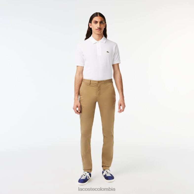 Nuevos pantalones clásicos de algodón elástico de corte slim. beige Lacoste ropa hombres 80XZX476