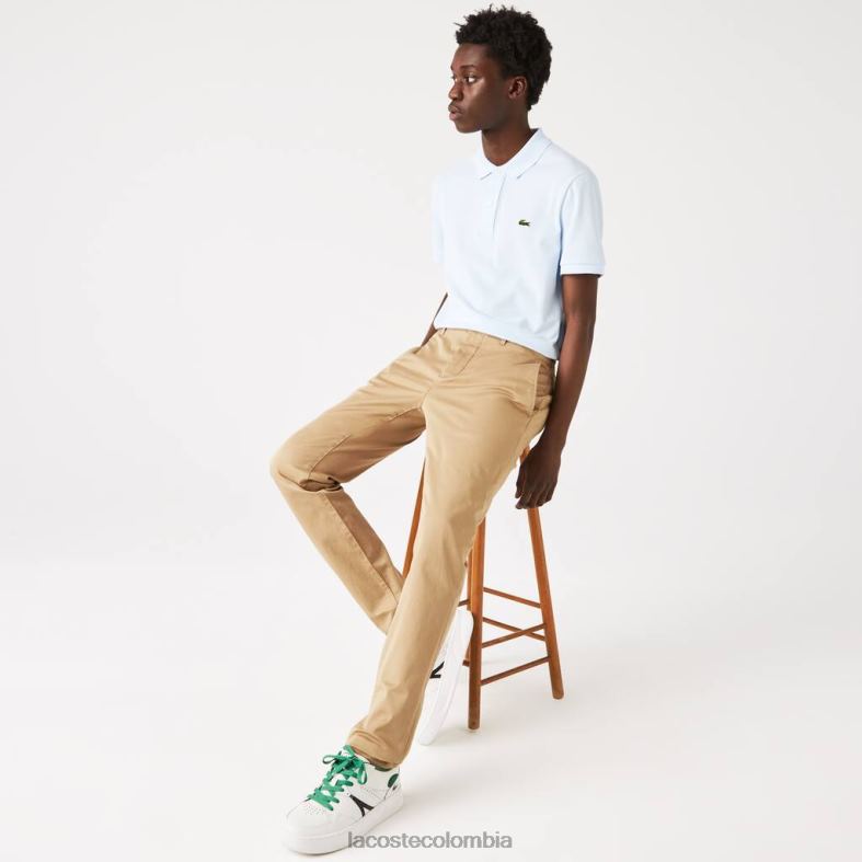 Nuevos pantalones clásicos de algodón elástico de corte slim. beige Lacoste ropa hombres 80XZX479