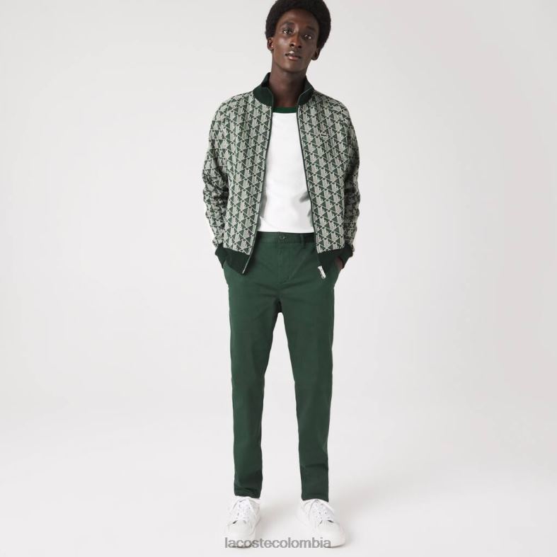 Nuevos pantalones clásicos de algodón elástico de corte slim. verde Lacoste ropa hombres 80XZX1655