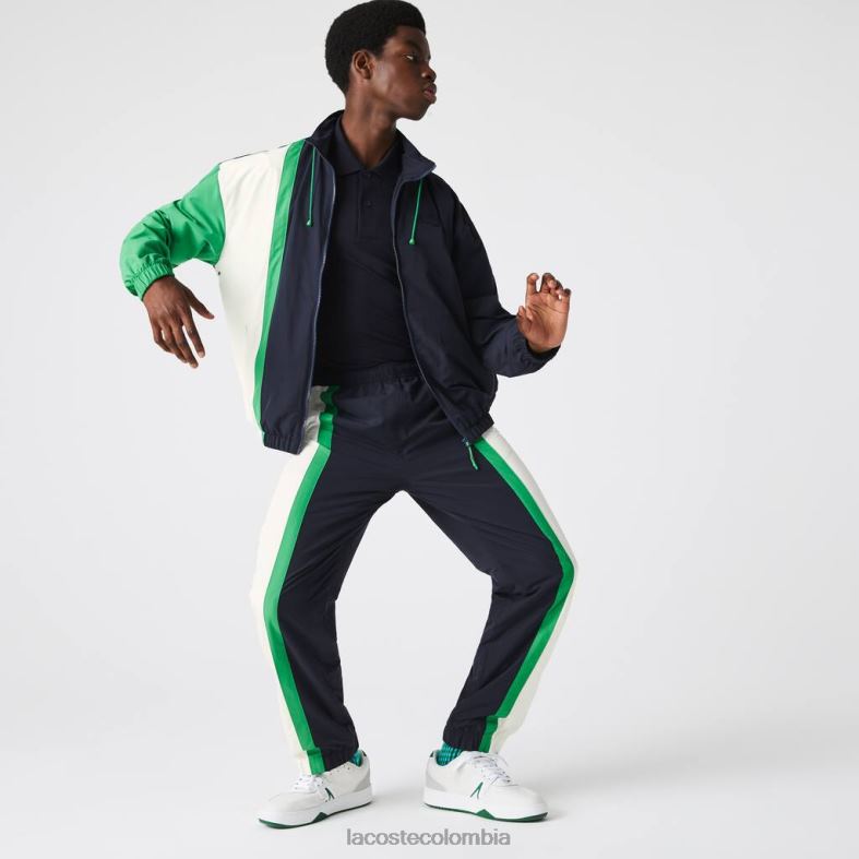 pantalones deportivos ligeros repelentes al agua con bloques de color azul marino/blanco/verde Lacoste ropa hombres 80XZX1180