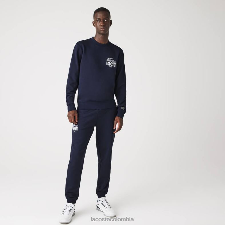 pantalones jogging de felpa de algodón con marca de cocodrilo Azul marino Lacoste ropa hombres 80XZX1095