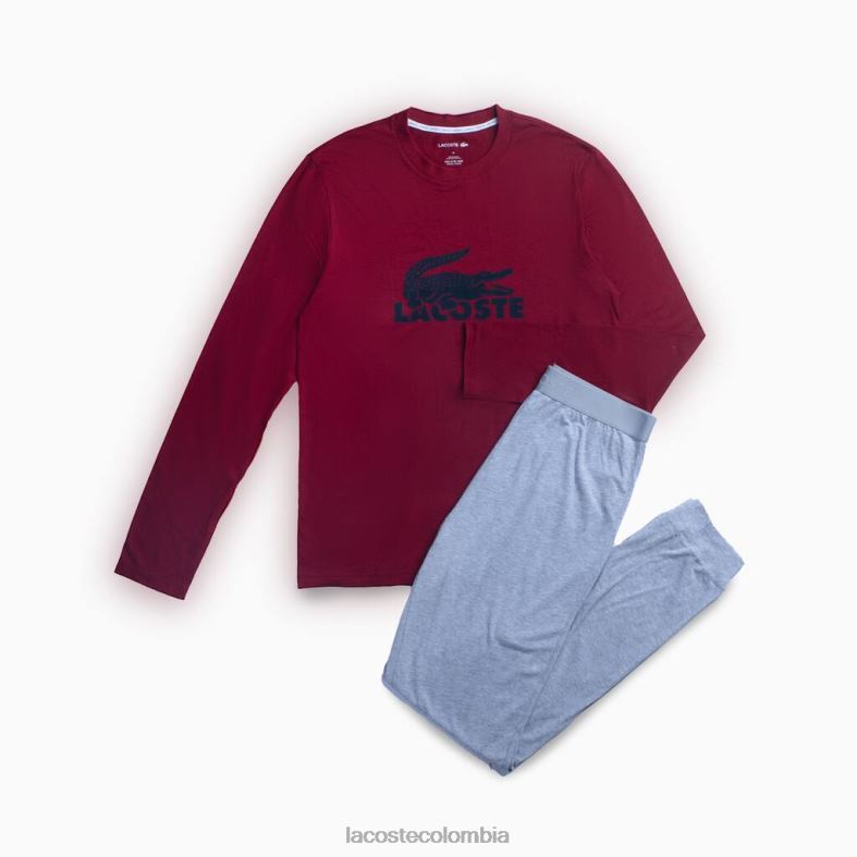 pijama largo de terciopelo con logo burdeos/gris oscuro/gris chino Lacoste ropa hombres 80XZX1458