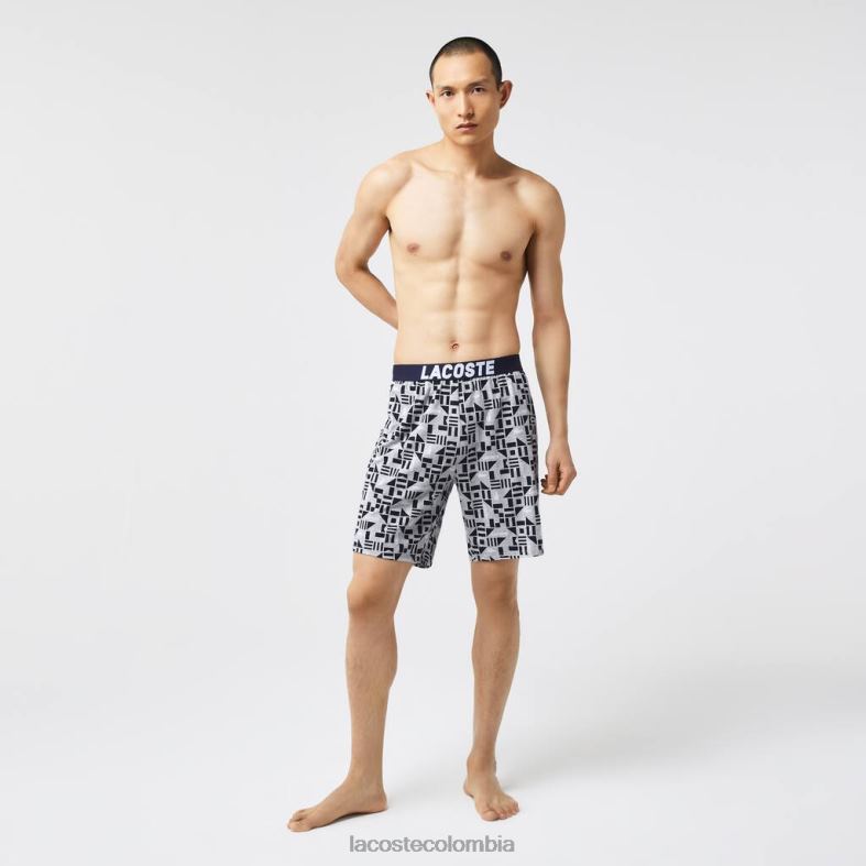 pijamas con estampado gráfico blanco/azul marino/gris chino Lacoste ropa hombres 80XZX1511