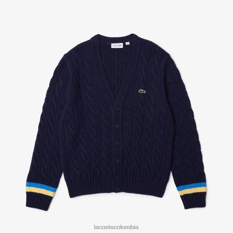 cárdigan de corte clásico a rayas en contraste azul marino/amarillo/azul Lacoste ropa hombres 80XZX1498