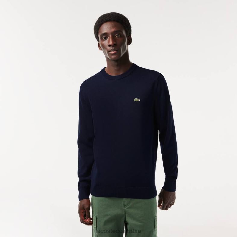 jersey de cuello redondo de algodón orgánico Azul marino Lacoste ropa hombres 80XZX1451