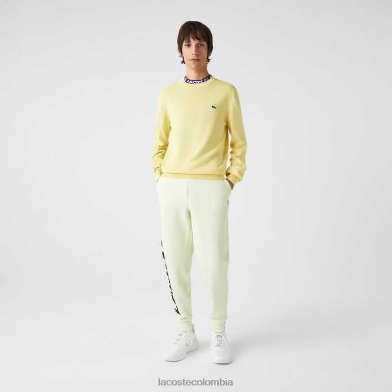jersey de cuello redondo de algodón orgánico amarillo Lacoste ropa hombres 80XZX1617