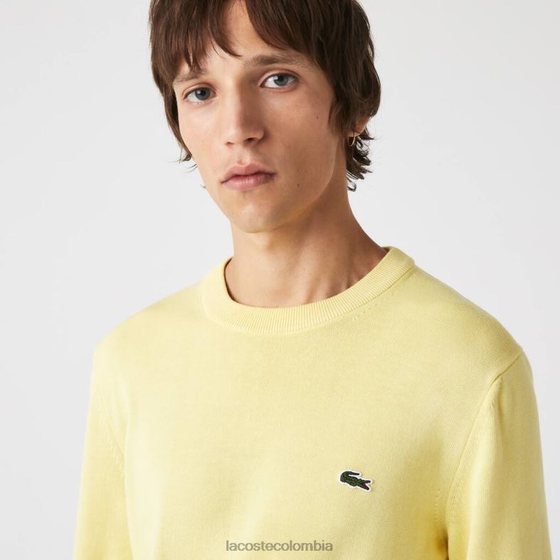 jersey de cuello redondo de algodón orgánico amarillo Lacoste ropa hombres 80XZX1617