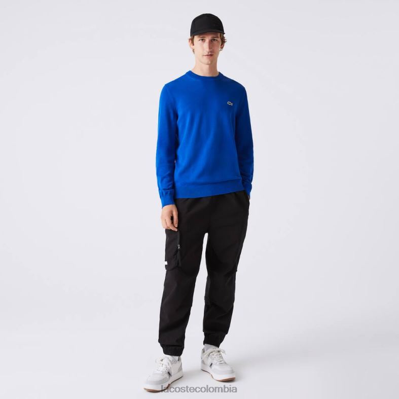 jersey de cuello redondo de algodón orgánico azul Lacoste ropa hombres 80XZX1491