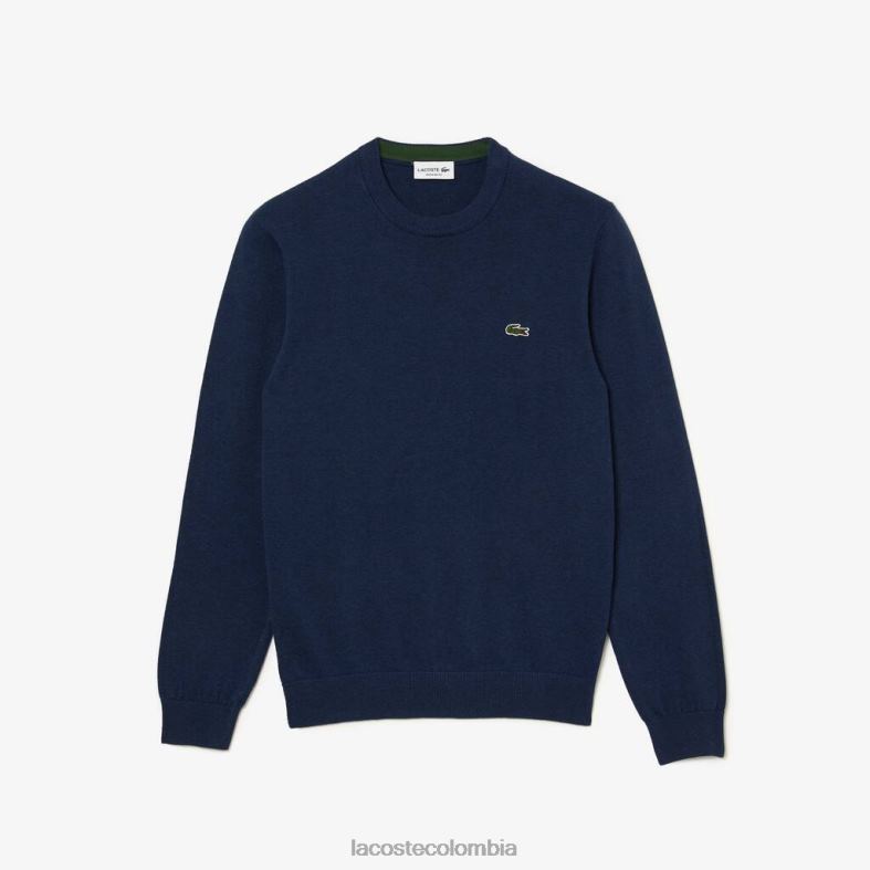 jersey de cuello redondo de algodón orgánico lomo azul Lacoste ropa hombres 80XZX1495