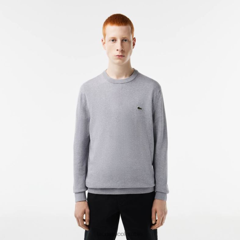 jersey de cuello redondo de algodón orgánico lomo gris Lacoste ropa hombres 80XZX1452