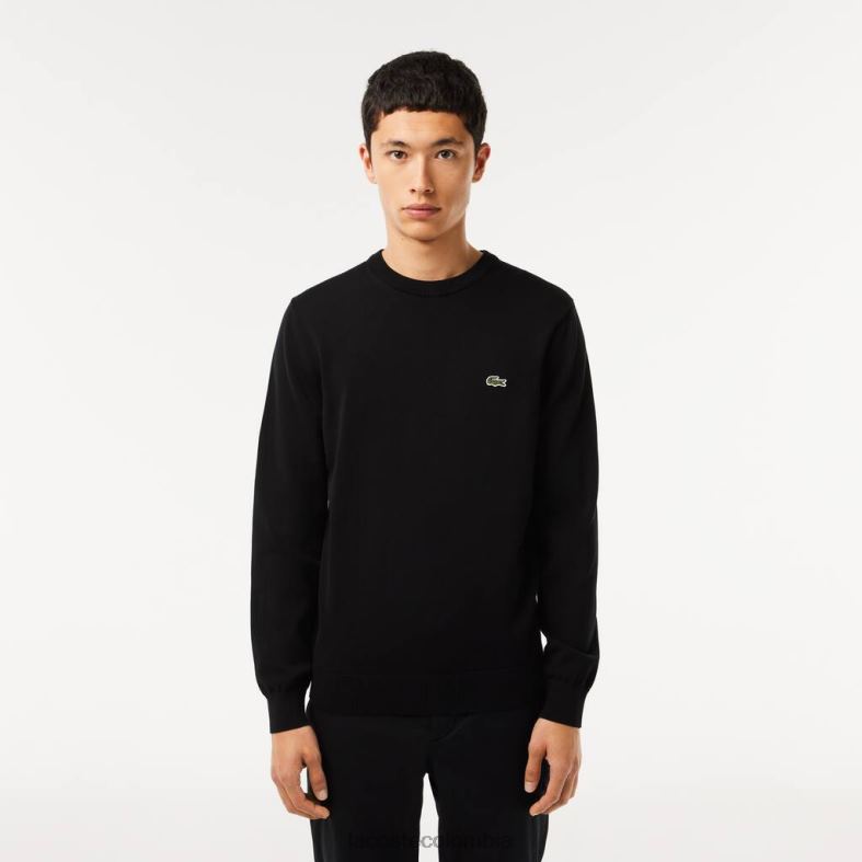 jersey de cuello redondo de algodón orgánico negro Lacoste ropa hombres 80XZX1450