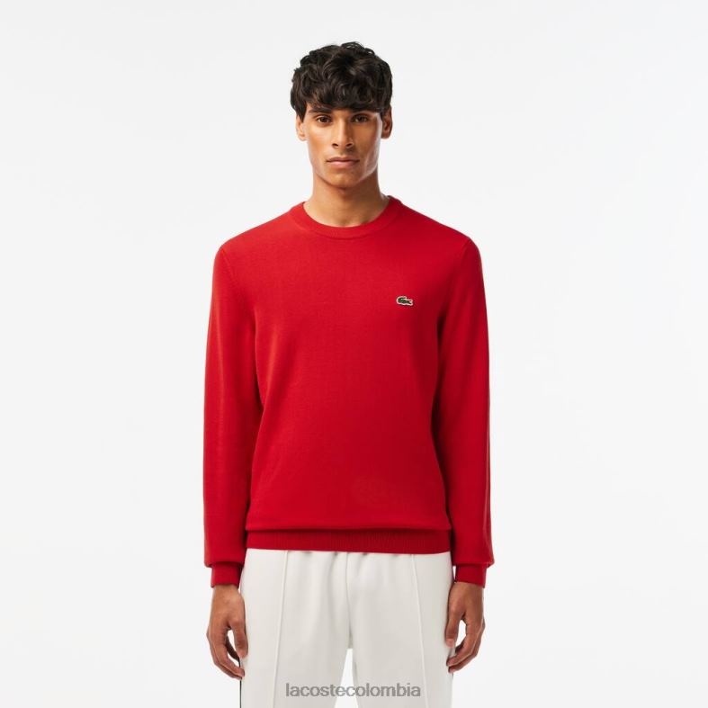 jersey de cuello redondo de algodón orgánico rojo Lacoste ropa hombres 80XZX1453