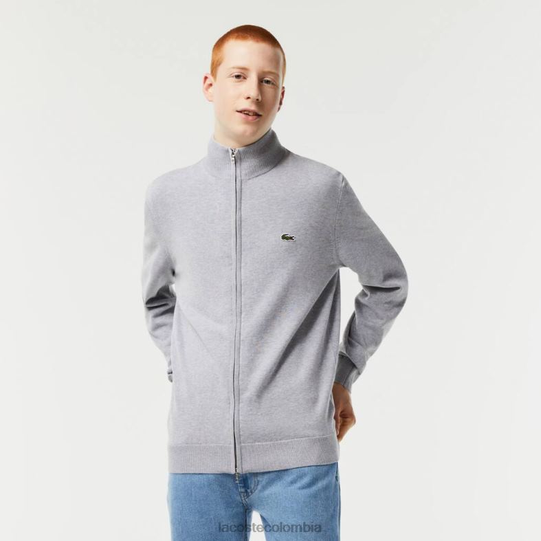 suéter con cuello alto y cremallera de algodón orgánico lomo gris Lacoste ropa hombres 80XZX459