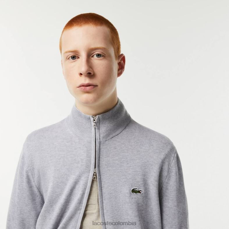 suéter con cuello alto y cremallera de algodón orgánico lomo gris Lacoste ropa hombres 80XZX459