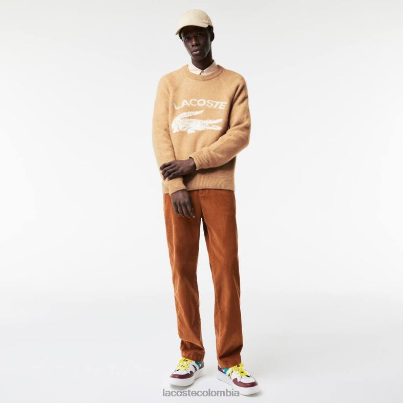 suéter de alpaca en mezcla de cocodrilo en contraste con la marca beige/blanco Lacoste ropa hombres 80XZX1465