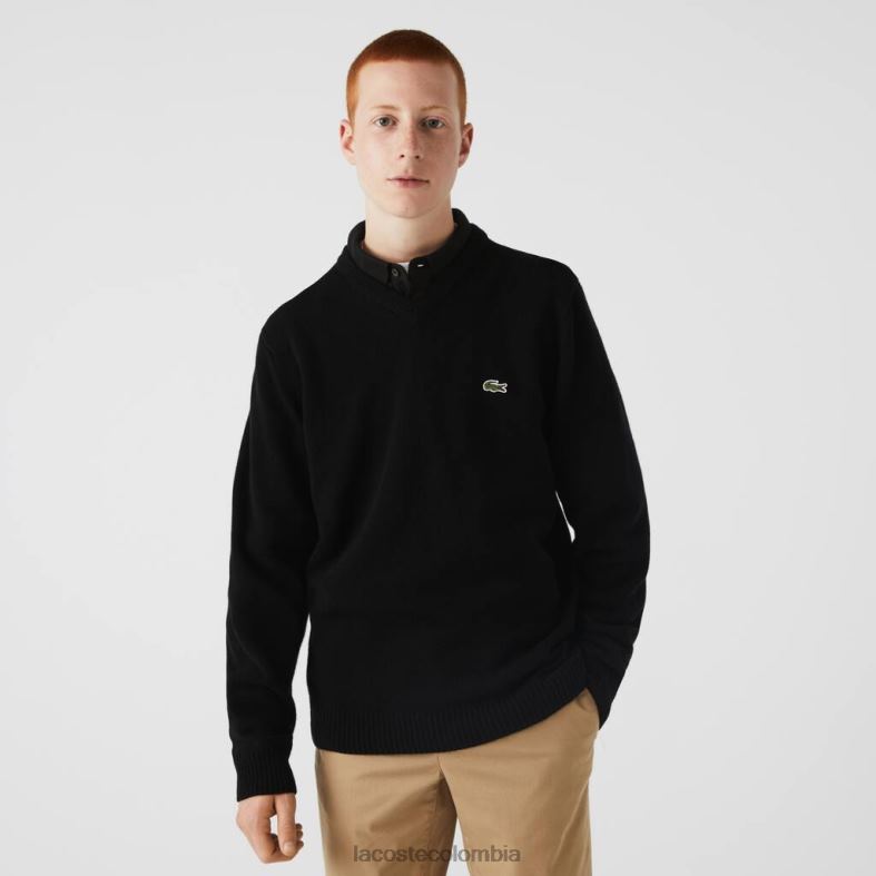 suéter de lana con cuello en V negro Lacoste ropa hombres 80XZX1554