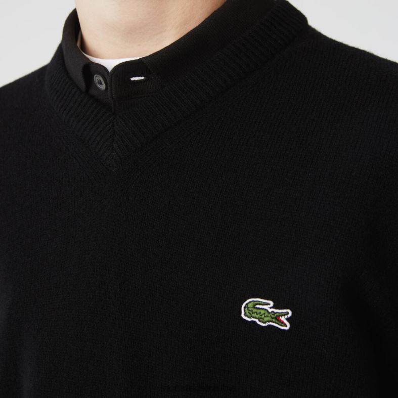 suéter de lana con cuello en V negro Lacoste ropa hombres 80XZX1554