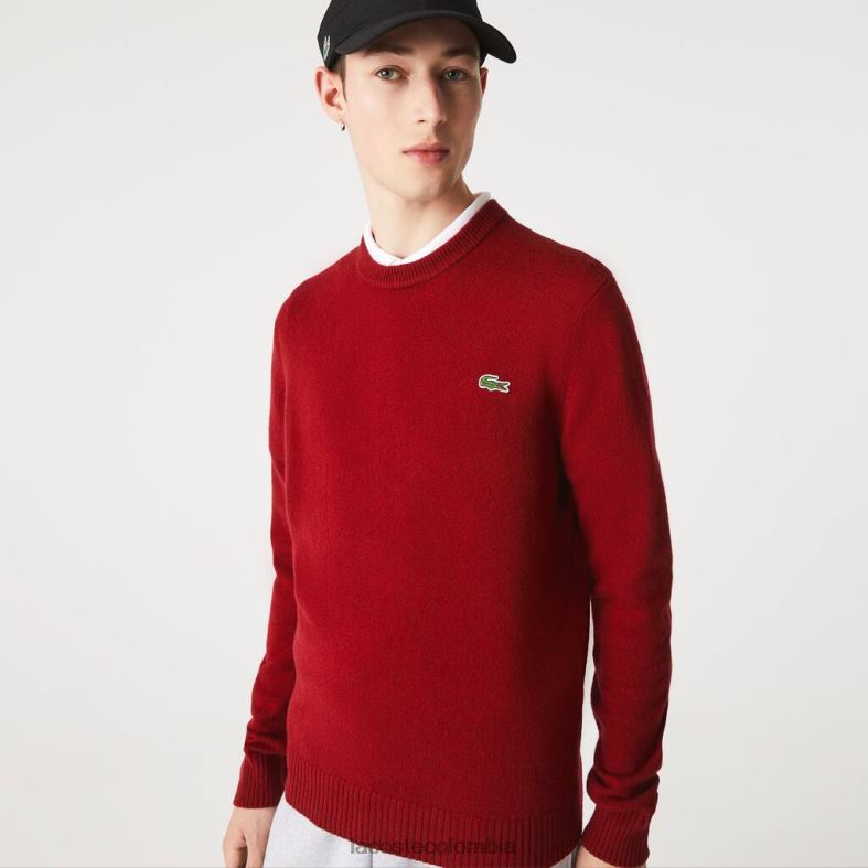 suéter de lana con cuello redondo Burdeos Lacoste ropa hombres 80XZX1408