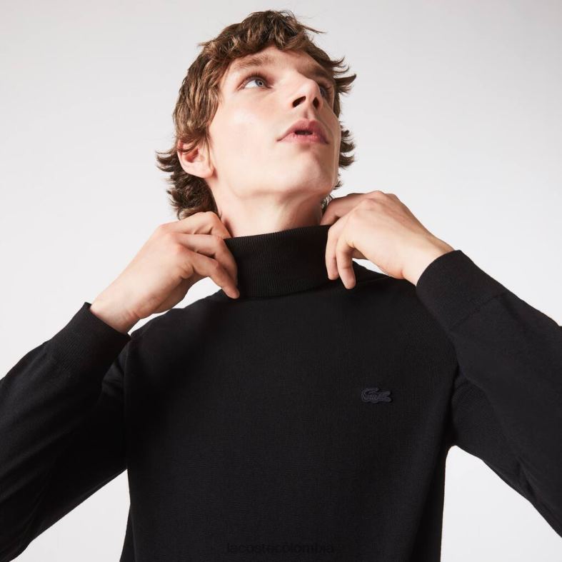 suéter de lana merino con cuello alto negro Lacoste ropa hombres 80XZX1591