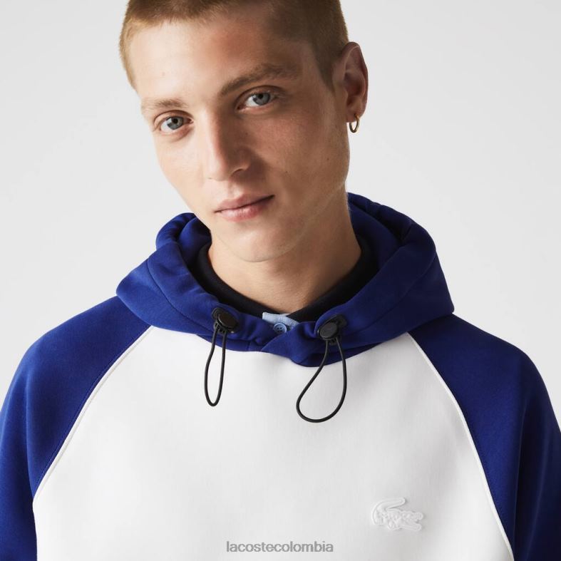 sudadera bicolor con capucha y bolsillo con cremallera en contraste blanco azul Lacoste ropa hombres 80XZX1190