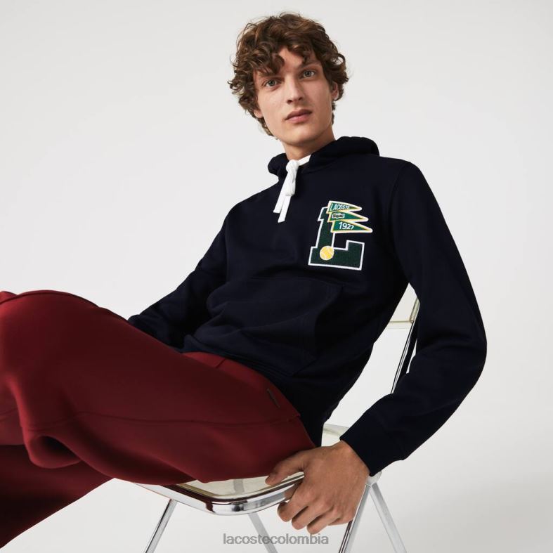 sudadera con capucha de felpa de algodón con insignia de banderines Azul marino Lacoste ropa hombres 80XZX1100