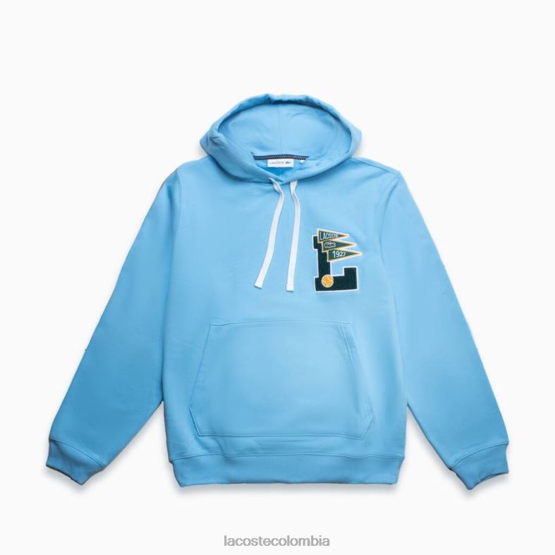 sudadera con capucha de felpa de algodón con insignia de banderines azul claro Lacoste ropa hombres 80XZX1099