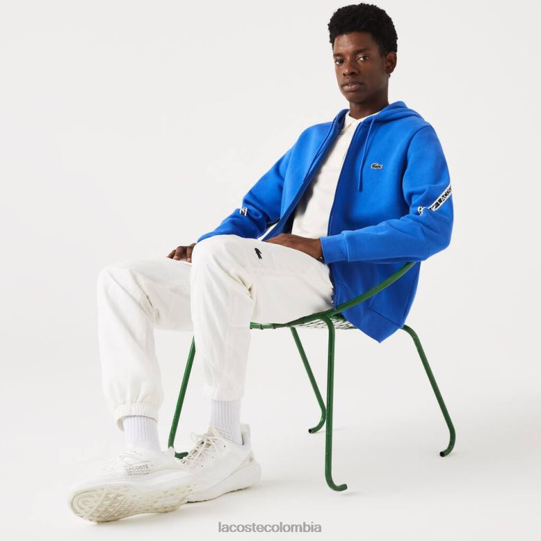 sudadera con capucha y cremallera con bandas estampadas azul Lacoste ropa hombres 80XZX1241