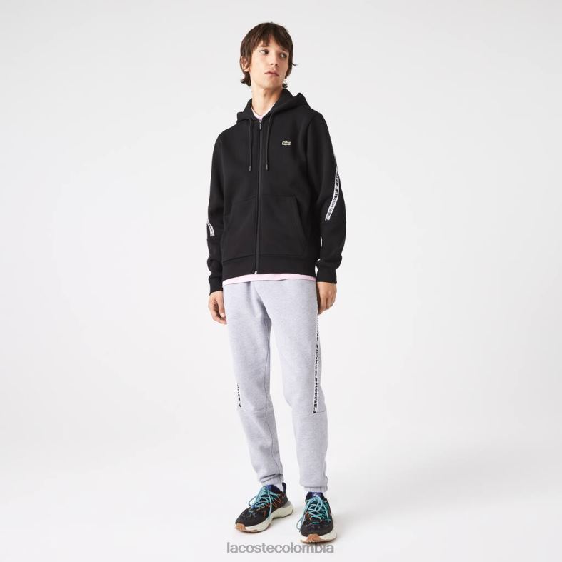 sudadera con capucha y cremallera con bandas estampadas negro Lacoste ropa hombres 80XZX1240