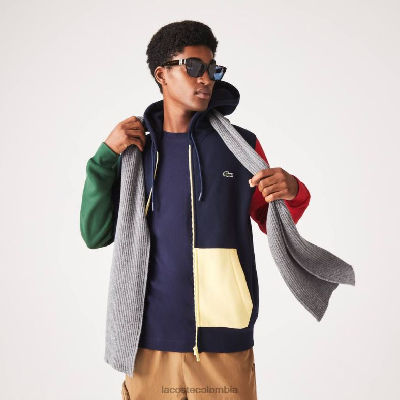 sudadera con capucha y cremallera de corte clásico con bloques de color azul marino/verde/rojo/amarillo Lacoste ropa hombres 80XZX1080