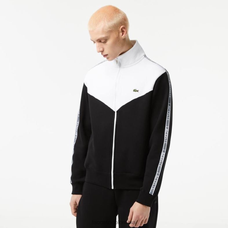 sudadera con cremallera y bloques de color de corte clásico blanco negro Lacoste ropa hombres 80XZX20