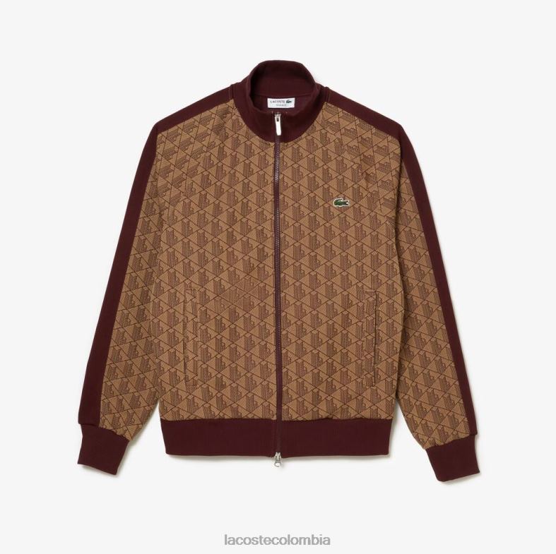sudadera con cremallera y estampado de monogramas beige/burdeos Lacoste ropa hombres 80XZX275