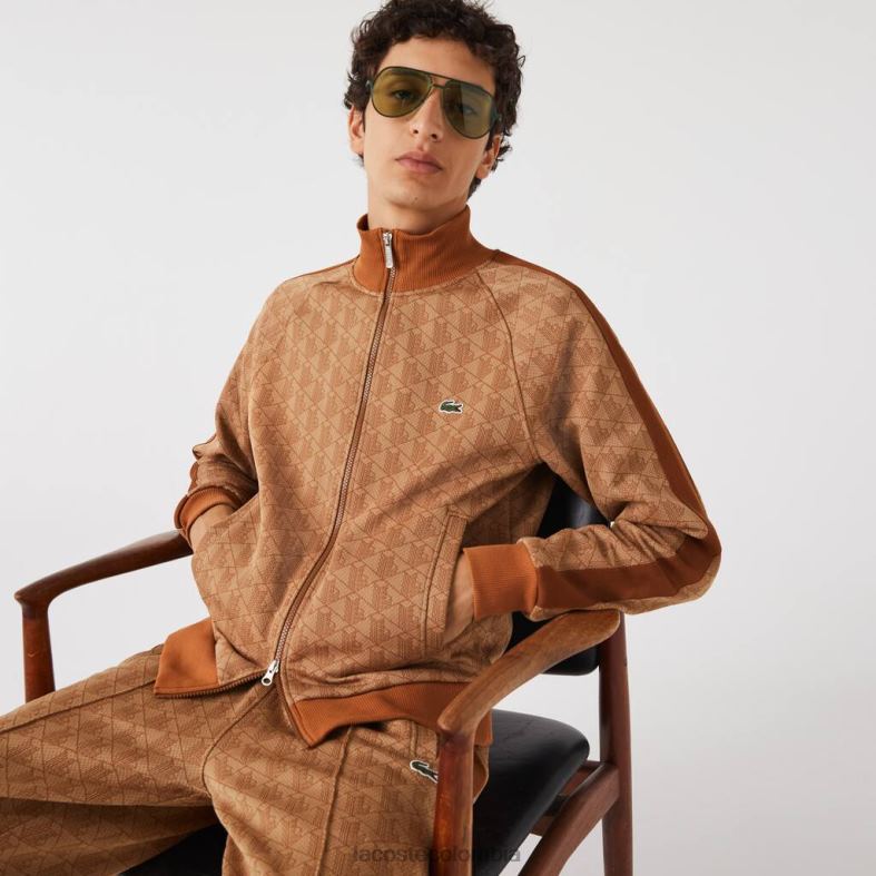 sudadera con cremallera y estampado de monogramas beige/marrón Lacoste ropa hombres 80XZX277