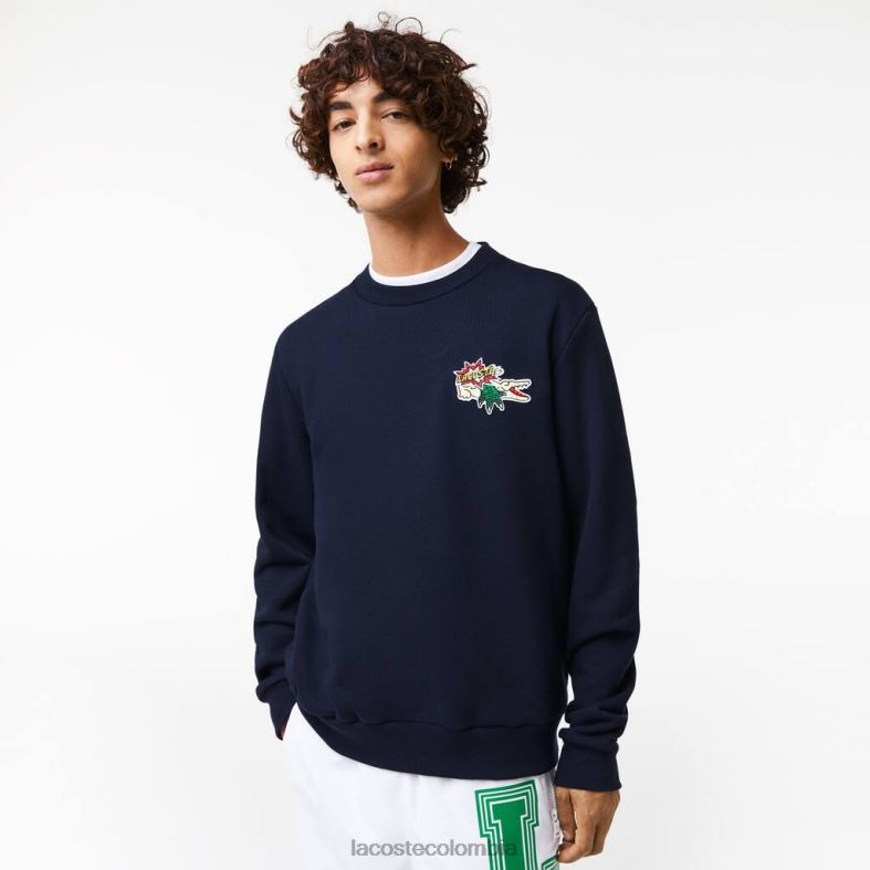 sudadera con parche de algodón orgánico Azul marino Lacoste ropa hombres 80XZX988