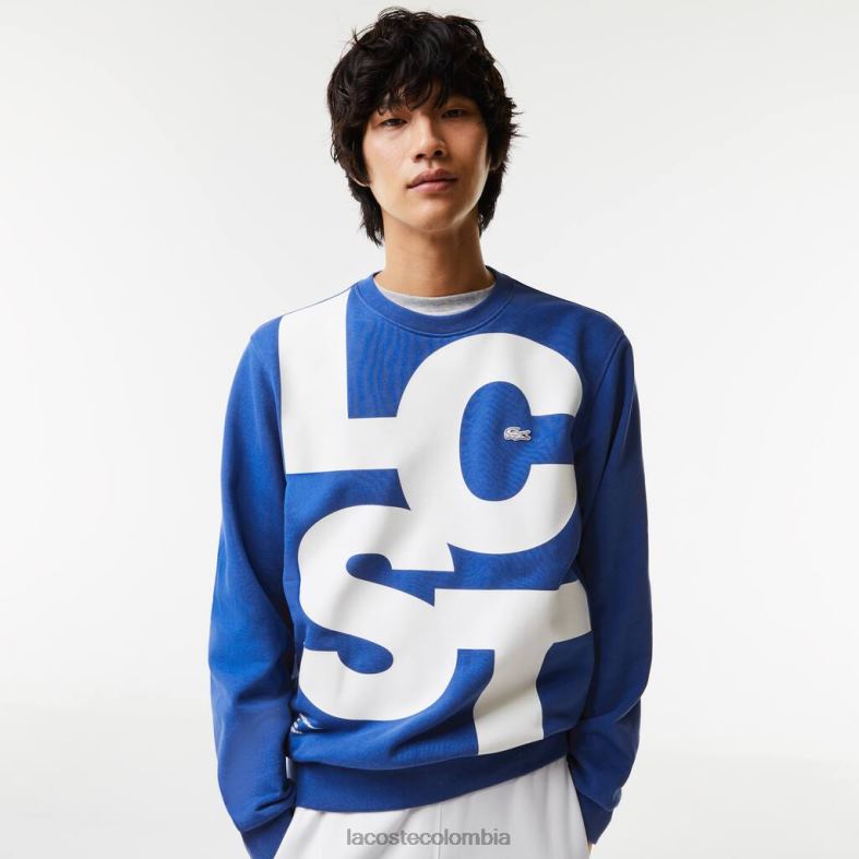 sudadera de corte clásico de algodón con letras en contraste azul Lacoste ropa hombres 80XZX1042