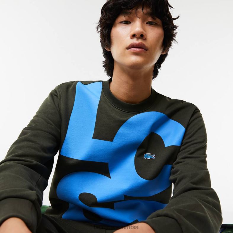 sudadera de corte clásico de algodón con letras en contraste verde caqui Lacoste ropa hombres 80XZX1041