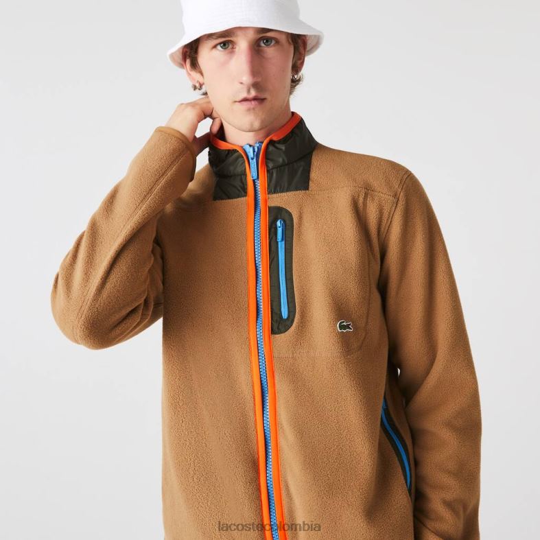 sudadera de corte holgado con cremallera y forro polar marrón/verde caqui Lacoste ropa hombres 80XZX979