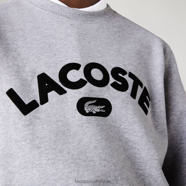 sudadera de felpa con cuello redondo y logo lomo gris Lacoste ropa hombres 80XZX1161