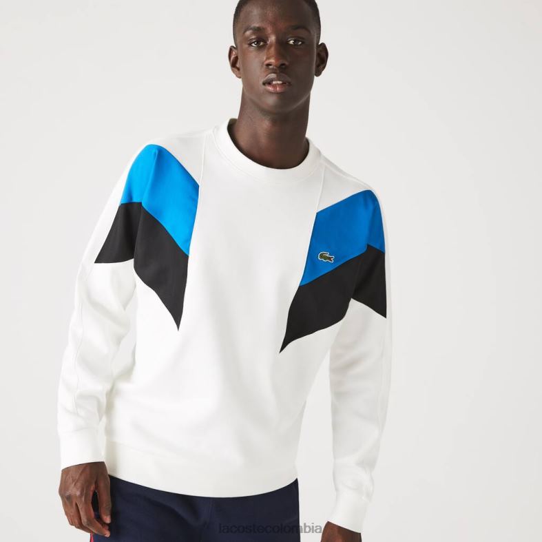 sudadera de felpa de algodón con diseño color block y cuello redondo blanco/azul/negro Lacoste ropa hombres 80XZX1127