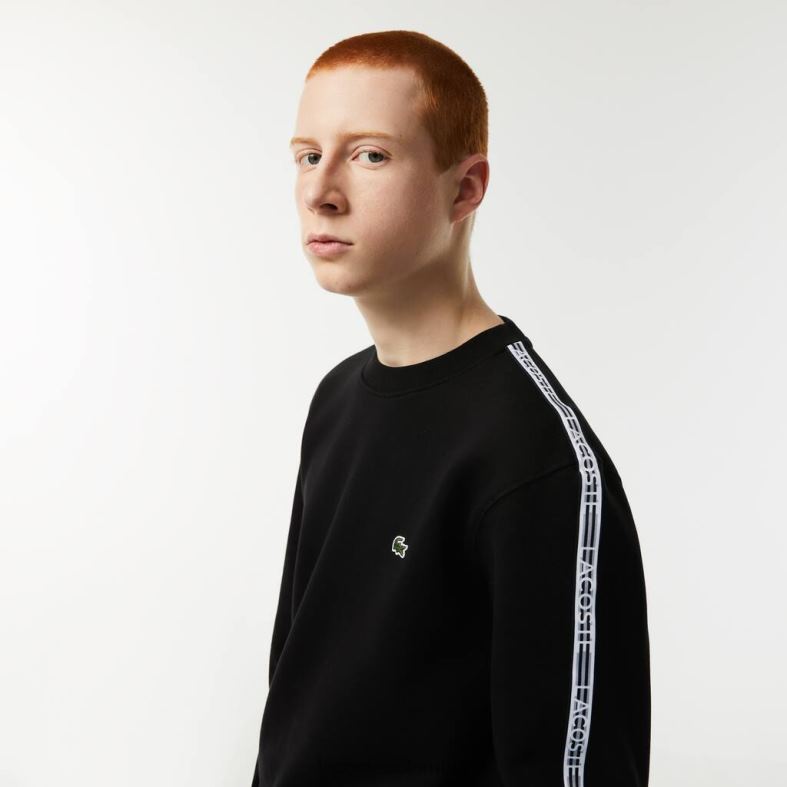 sudadera de franela con logo y rayas de corte clásico negro Lacoste ropa hombres 80XZX290